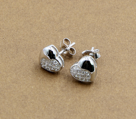 Cubic Zirconia Stud Earrings dalam Bulat Oval Heart Pear Bunga Bentuk Perak