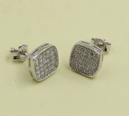Sparkling Square Sterling Silver Stud Earrings with Cubic Zirconia Earrings perak sterling sederhana Earrings silver post