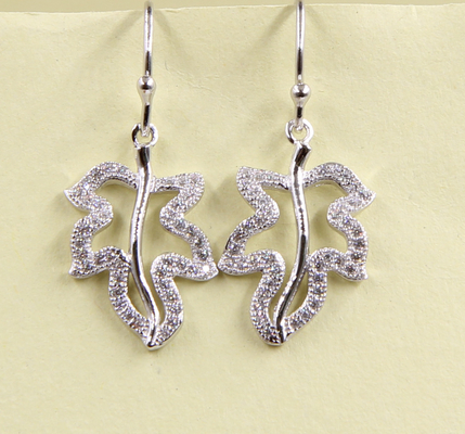 Daun Dangle Earring Sterling Silver Stud Earring dengan Cubic Zirconia sterling perak tetes anting perak murni anting