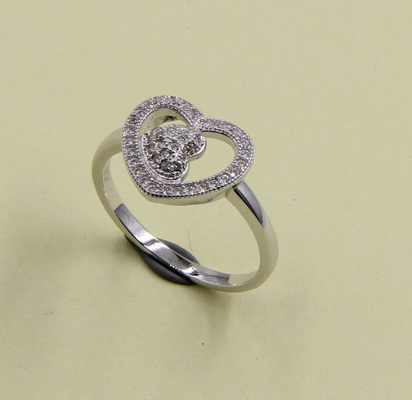 925 Perak Sterling Ring Zirconia Kubic Potong Bulat Untuk Wanita Perak Sterling Heart Ring Stackable Perak Cz Ring