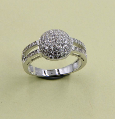 Pave Setting AAA Kubic Zirconia Bentuk Bulat Bulat Ring Dalam 925 Sterling Perak Cool Perak Rings Ball Ring