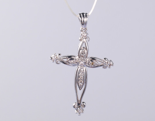 18K White Gold Diamond Sterling Silver Cross Plain Shining Pendant 925 Religious Pendant Casual to Formal Christmas gif