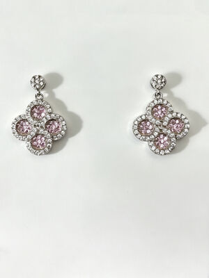 Anting Perak Musim Panas Populer CZ Sterling Runcing Beruntung Empat Daun Semanggi Warna-warni Persik Merah Muda + Putih CZ Cocok untuk Acara Santai dan Formal Anting Menjuntai Punggung, Anting Perak Sterling Lucu