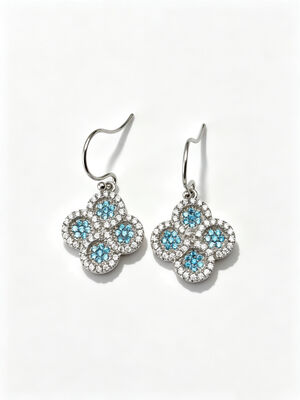 2026 New Hot Summer 925 Silver CZ Earrings Rhodium Plated Hypoallergenic Lucky Flower Circle Desain dengan Aquamarine dan Batu Putih AAA CZ
