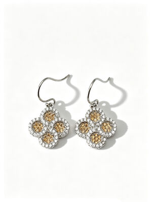 Rhodium Plated 925 Perak CZ Earrings dengan Dark Champagne CZ Batu dalam Bentuk Lucky Flower Bulat