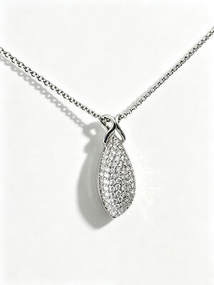 2027 New Teardrop Pendant, Full Micro Pave Stones, Polished Silver Setting, Elegant  Intertwined Bail Design 925 Silver CZ 1.5mm Rolo Chain High Sparkle 29mm Height 5.65gram 0.025micron Rhodium