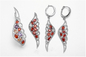 White CZ Red Ruby Dangle Earrings Sterling Silver Wing Berbentuk