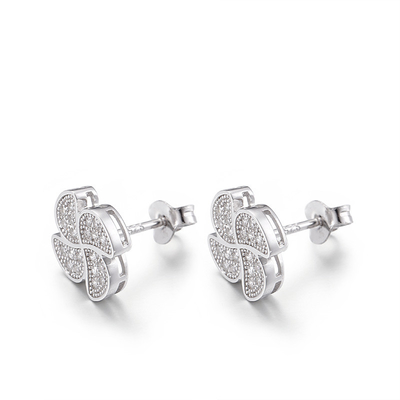 2.7g Kecil Cubic Zirconia Stud Earrings Windmill Clover 2mm Sterling Silver Earrings