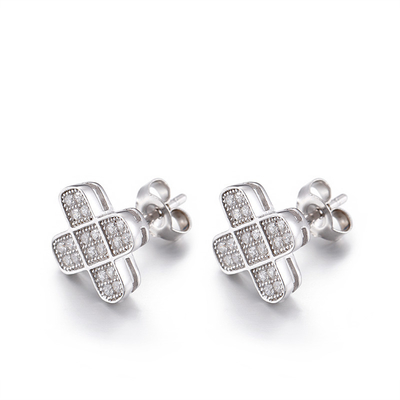 2.7g Kecil Cubic Zirconia Stud Earrings Windmill Clover 2mm Sterling Silver Earrings