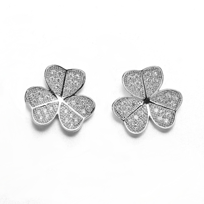 2.7g Kecil Cubic Zirconia Stud Earrings Windmill Clover 2mm Sterling Silver Earrings