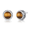 Rhodium Disepuh 925 Sterling Silver Gemstone Earrings Round Tiger Stone Earrings