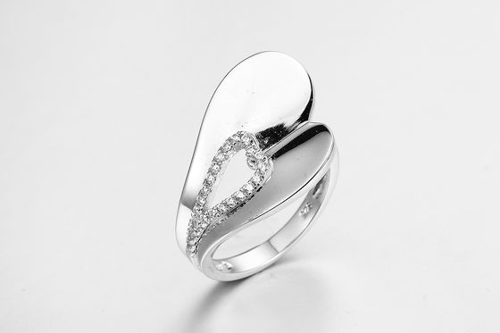 Clear CZ Pear Shape 925 Silver Band Ring Unisex / Perhiasan Wanita 2mm Lebar