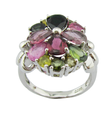 Cincin Berwarna Tourmaline Oval Batu permata Di 925 Perak Kerajinan