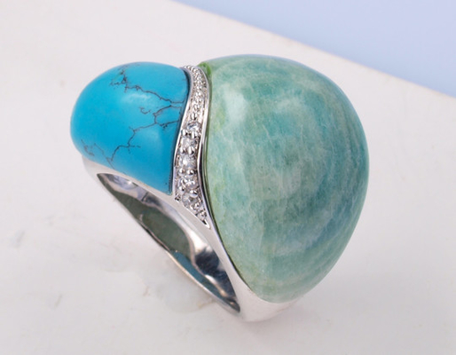 Cincin Batu permata tourmaline warna-warni untuk wanita / Unisex 4-6g Rhodium Plated Fashion Perhiasan