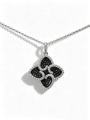 925 Sterling Silver Hitam Putih Micro Pave Setting AAA CZ Dangle Pendant 4 Bentuk Daun Melambangkan Kemakmuran Umur Panjang dan Bertuah untuk Koleksi Perhiasan Elegan, Lucky Perhiasan Set