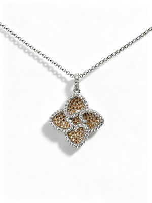 925 Sterling Silver Dark Champagne Putih Berwarna CZ Setting AAA CZ Dangle Pendant 4 Bentuk Daun Melambangkan Kemakmuran Umur Panjang dan Keberuntungan untuk Koleksi Perhiasan Elegant, Lucky Jewelry Set
