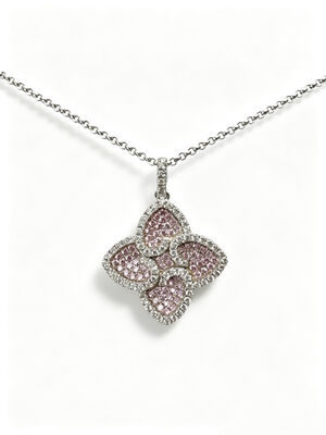 925 Sterling Silver Peach Pink White Colorful CZ Setting AAA CZ Dangle Pendant 4 Bentuk Daun Melambangkan Kemakmuran Umur Panjang dan Keberuntungan untuk Koleksi Perhiasan Elegan, Lucky Jewelry Set