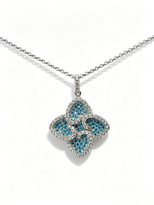 925 Sterling Silver Aquamarine Putih Berwarna CZ Setting AAA CZ Dangle Pendant 4 Bentuk Daun Melambangkan Kemakmuran Umur Panjang dan Keberuntungan untuk Koleksi Perhiasan Elegan, Set Perhiasan Beruntung