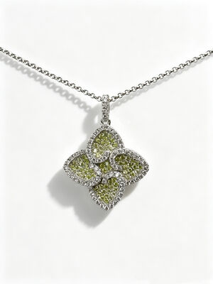 925 Sterling Silver Apple Green White Colorful CZ Setting AAA CZ Dangle Pendant 4 Bentuk Daun Melambangkan Kemakmuran Umur Panjang dan Keberuntungan untuk Koleksi Perhiasan Elegant, Lucky Jewelry Set