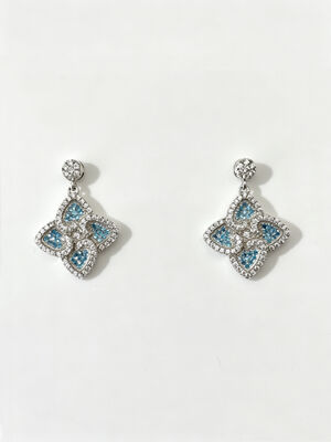 Berkilau Lucky Four-Leaf Clover 925 Perak CZ Earrings Ringan Sterling Perak Aquamarine + Putih Kubic Zirconia Earrings dirancang untuk Nyaman dipakai dan tahan lama