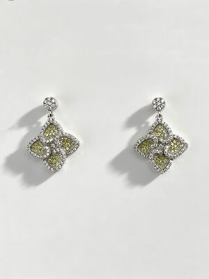 Anting Perak Musim Panas Populer CZ Sterling Runcing Beruntung Empat Daun Semanggi Warna-warni Apel Hijau + Putih CZ Cocok untuk Acara Santai dan Formal Anting Menjuntai Punggung, Anting Perak Sterling Lucu