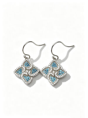 Anting Perak Musim Panas 2026 Sterling CZ Runcing Beruntung Empat Daun Semanggi Warna-warni Aquamarine + Putih CZ Cocok untuk Acara Santai dan Formal Anting Menjuntai Kait, Anting Perak Sterling Fashion