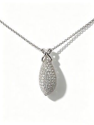 2027 New Teardrop Pendant, Full Micro Pave Stones, Polished Silver Setting, Elegant  Intertwined Bail Design 925 Silver CZ 1.5mm Rolo Chain High Sparkle 29mm Height 5.65gram 0.025micron Rhodium