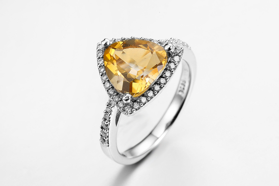 Cincin Tunangan Batu Kelahiran Unisex November 4.84g Yellow Citrine