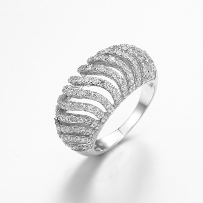 6.04g 925 Silver CZ Rings Rhodium Plated Sterling Silver Interlocking Ring