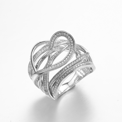 Heart Clasped 925 Silver CZ Rings 10.79g Pandora Heart Ring Clear Cubic Zirconia Sterling Silver