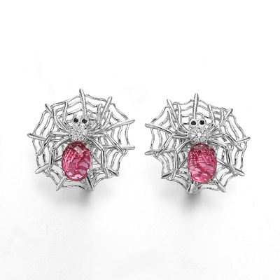 Anting Stud Ruby 925 Sterling Silver Dengan Kristal Swarovski 4.85g Spider Web