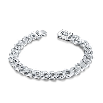 Hooks Ups 925 Perak CZ Gelang Mewah Mens Cuban Link Gelang 18,01 Gram