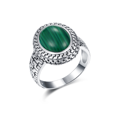 Cincin Batu Permata Perak 925 Wanita Oval Bentuk Telur Cincin Pertunangan Malachite
