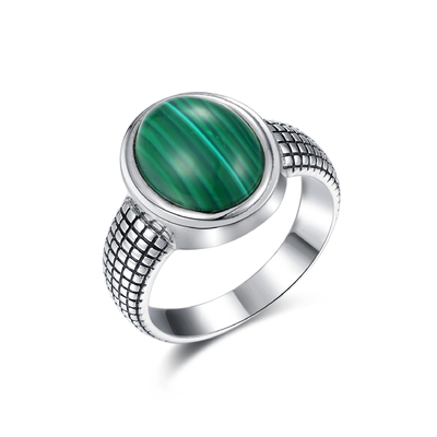 925 Sterling Silver Malachite Ring Round Shaped Malachite Wedding Rings Untuk Wanita