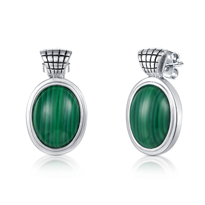 Anting Pejantan Malachite Bentuk Oval 4.75gram 925 Silver Micropave Technology
