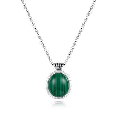 925 Sterling Silver Malachite Pendant 13x15mm Berbentuk Oval Untuk Wanita