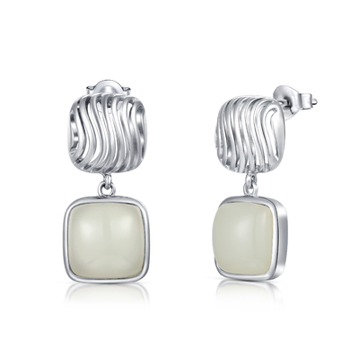 10x10mm Cushion White Jade Stud Earrings 925 Perak Gaya Minimalis