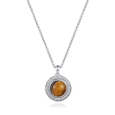 Wanita 925 Perak Liontin Batu Permata Bulat Rhodium Plating Liontin Batu Mata Harimau