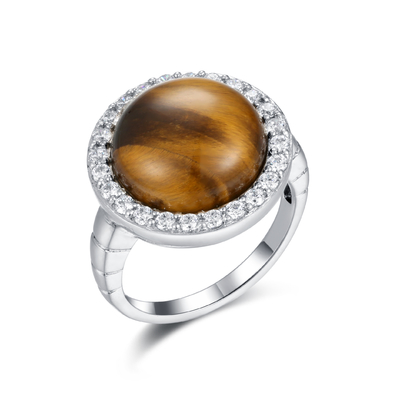 Pernikahan 925 Cincin Batu Permata Perak Bentuk Bulat Cincin Mata Harimau