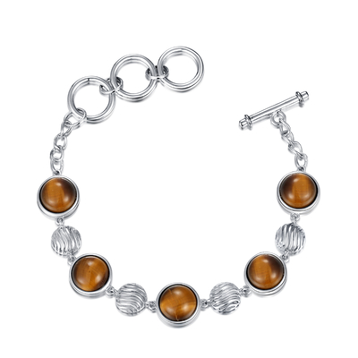 925 Sterling Silver Gemstone Bracelet Rhodium Plated Tiger Eye Stone Bracelet