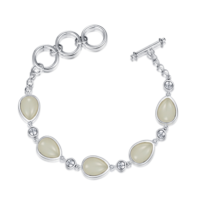 Healing Stones 925 Sterling Silver Gelang 8x12mm Pear White Jade Gelang
