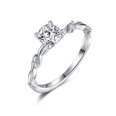 5.5mm Moissanite Round Bezel Set Cincin Pertunangan AAA Grade 925 Sterling Silver