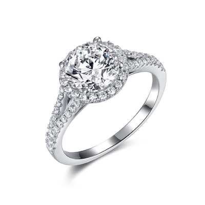 Cincin Pernikahan Moissanite Sterling Silver Bulat 8.0mm Gaya Berkilau